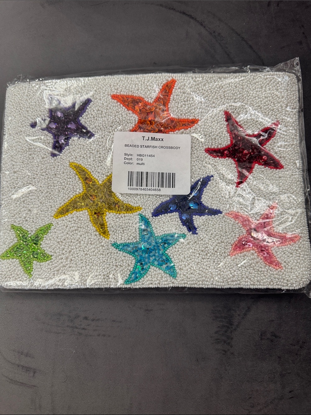 T.J.Maxx White Beaded Starfish Crossbody with Multicolor Sequin Stars